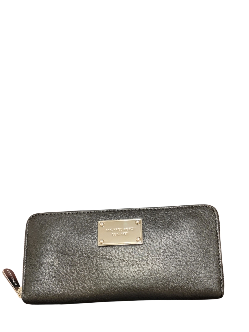 Michael Kors Black Pebbled Leather Zip-Around Wallet with Gold Logo